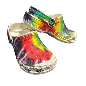 Kids Tie Dye Crocs Clogs Rainbow Colorful Size 9 kids